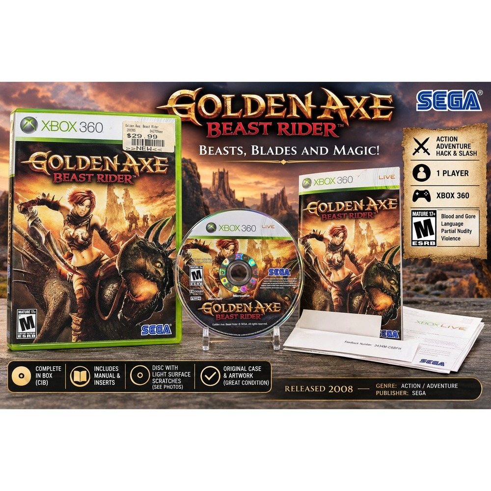 Golden Axe Beast Rider Xbox 360 Sega Action Adventure CIB Complete with Manual